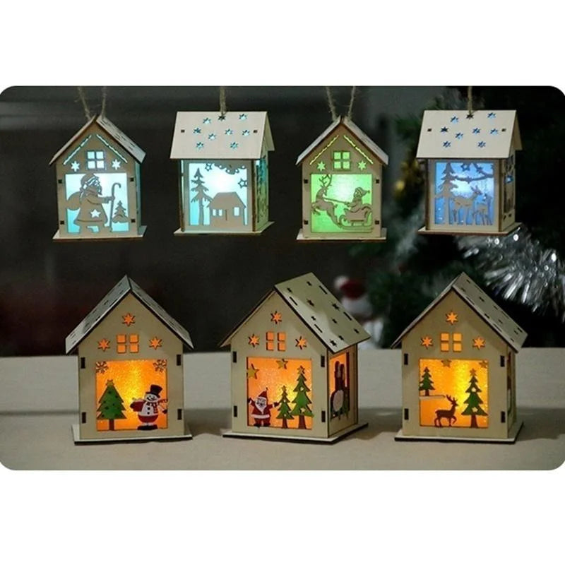 Christmas LED Light Wooden House Luminous Cabin Merry Christmas Decorations for Home DIY Xmas Tree Ornaments Kids Gifts New Year