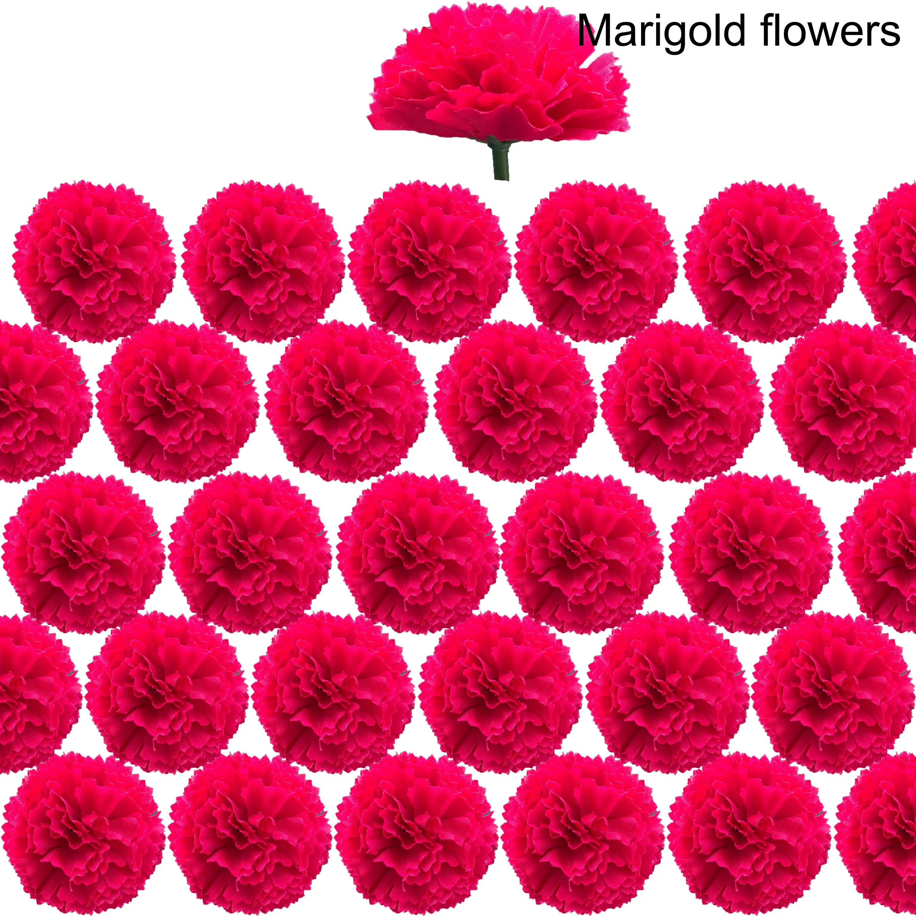 I5Opcs Marigold Flower Heads Bulk for Indian Pooja Bush Floral for Diwali Home Decor DIY Wreath Garland Craft