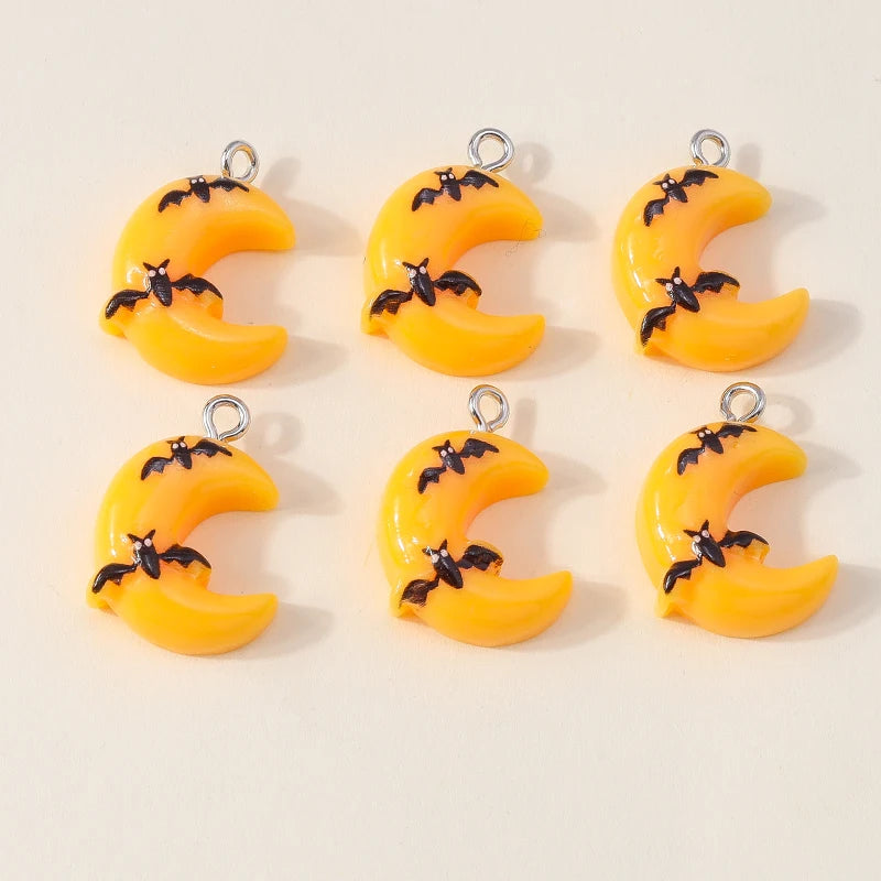 Leslie 10Pcs New Resin Halloween Charms Kawaii Cat Spider Castle Ghost Pumpkin Charms Pendants Decor DIY Earring Jewelry Making