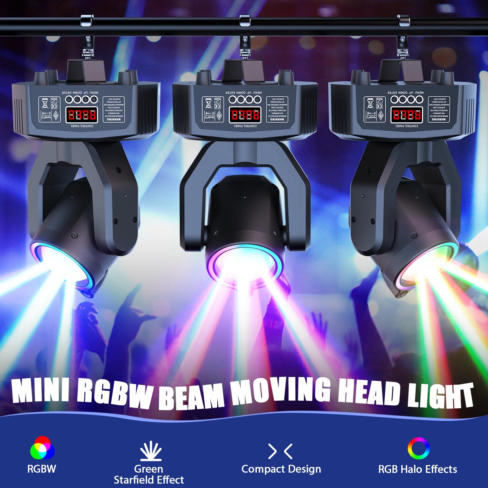 U'King Mini 30W Spot Beam Moving Head Light LED 4IN1 RGBW Effect Strobe Stage Light DMX Sound Activated DJ Disco Bar Party Light