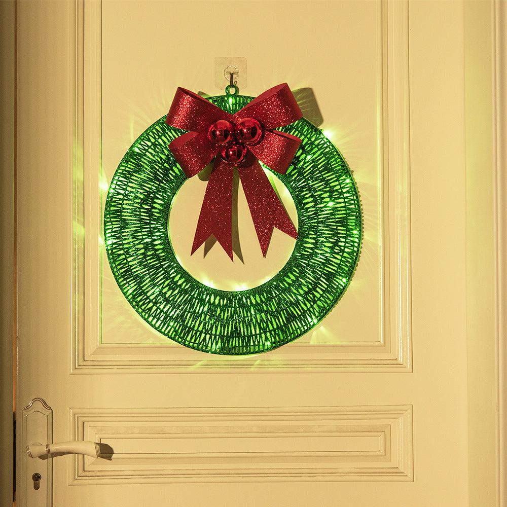 Home Christmas Garland 50CM Luminous LED Warm Light Metal Luminous Wreath With Big Bowknot Christmas Front Door Hanging Decor