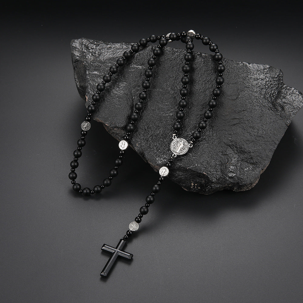 Volcanic Rock Haematite Cross Necklace